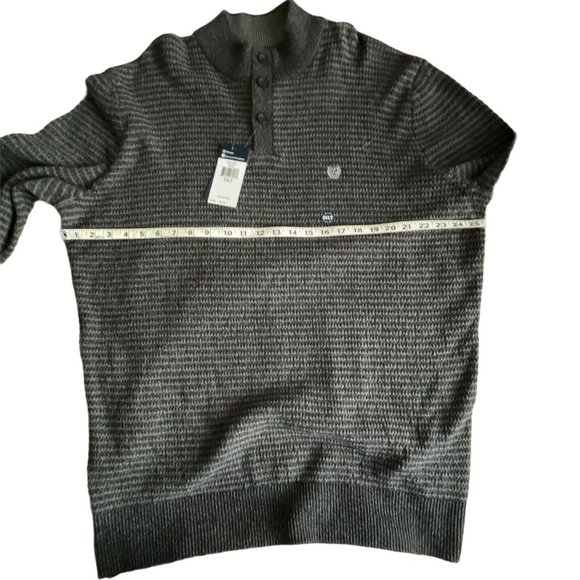🔧Men's Sweater Big Tall Size 2XL Chaps Button Mock Sweater Charcoal - Picture 12 of 12